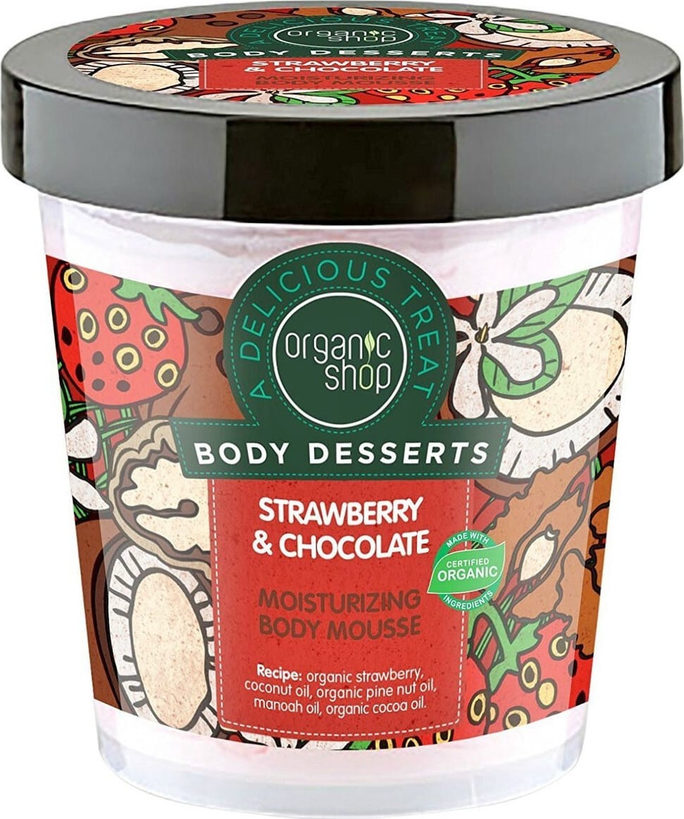 20200224100722 organic shop body dessert strawberry chocolate moisturising body mousse 450ml