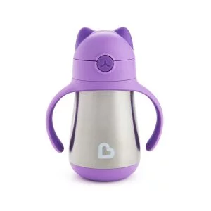 MUNCHKIN COOL CAT STAINLESS STEEL STRAW CUP 237ml PURPLE