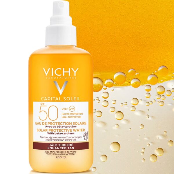 VICHY SUN CAPITAL SOLEIL SOLAR PROTECTIVE WATER ΛΑΜΠΕΡΟ ΜΑΥΡΙΣΜΑ SPF50 200ml - Image 5