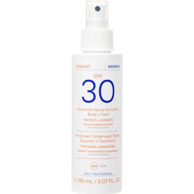 korres yoghurt sunscreen spray emulsion body & face spf30 Αντηλιακό Γαλάκτωμα Σπρέι για Σώμα & Πρόσωπο, 150ml