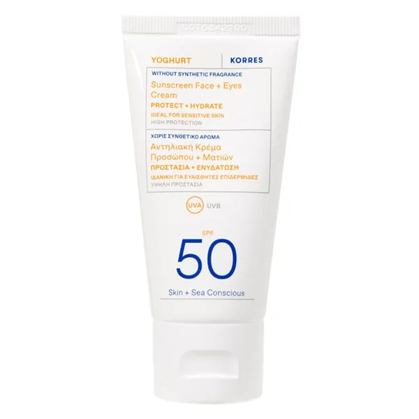 korres yoghurt sunscreen face & eyes spf50