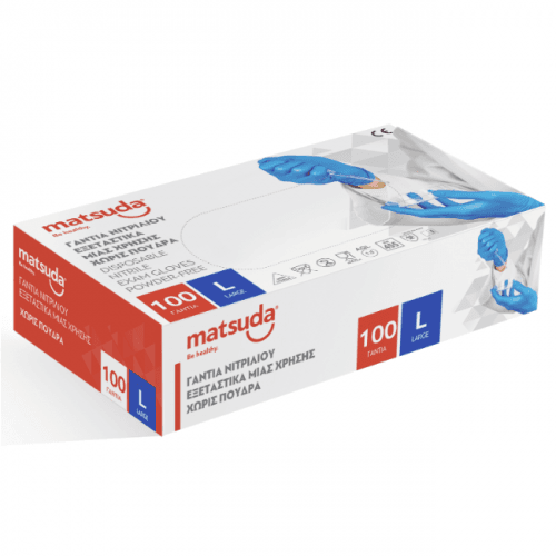 matsuda ΓΑΝΤΙΑ nitrile ΜΠΛΕ ΧΩΡΙΣ ΠΟΥΔΡΑ large 100ΤΜΧ