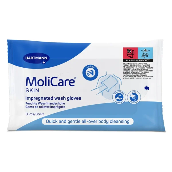 molicare skin wash gloves x 8pcs