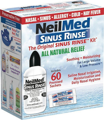 neilmed sinus rinse original kit all natural relief ΣΥΣΤΗΜΑ ΡΙΝΙΚΩΝ ΠΛΥΣΕΩΝ ΣΥΣΚΕΥΗ & 60 ΦΑΚΕΛΑΚΙΑ