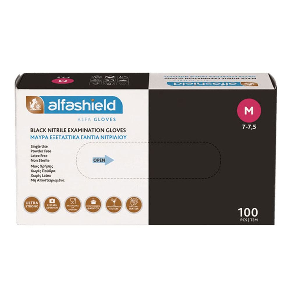alfashield ΓΑΝΤΙΑ m black nitrile powder free 100ΤΜΧ